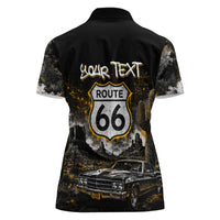 Personalized New Mexico Route 66 Classic Car Women Polo Shirt Desert Cactus Grunge Paint Splatter Vintage Road Trip