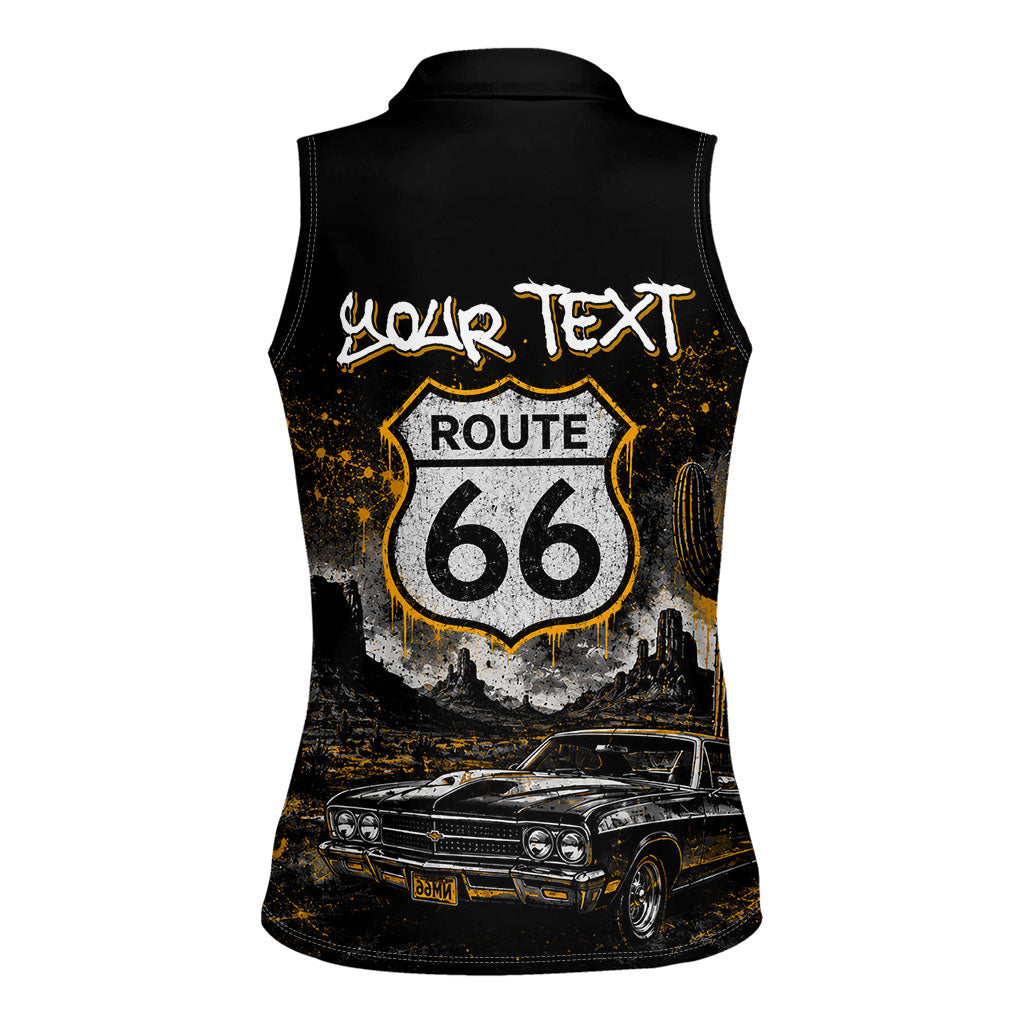 Personalized New Mexico Route 66 Classic Car Women Sleeveless Polo Shirt Desert Cactus Grunge Paint Splatter Vintage Road Trip