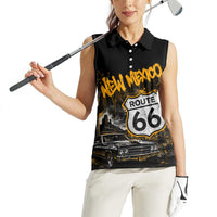 Personalized New Mexico Route 66 Classic Car Women Sleeveless Polo Shirt Desert Cactus Grunge Paint Splatter Vintage Road Trip