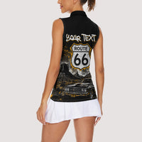 Personalized New Mexico Route 66 Classic Car Women Sleeveless Polo Shirt Desert Cactus Grunge Paint Splatter Vintage Road Trip