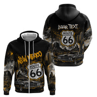 Personalized New Mexico Route 66 Classic Car Zip Hoodie Desert Cactus Grunge Paint Splatter Vintage Road Trip