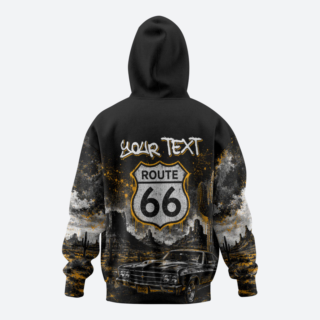 Personalized New Mexico Route 66 Classic Car Zip Hoodie Desert Cactus Grunge Paint Splatter Vintage Road Trip