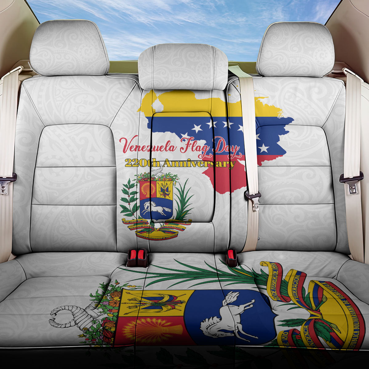 Venezuela Flag Day 220th Anniversary Back Car Seat Cover Patriotic Map Coat Of Arms Subtle