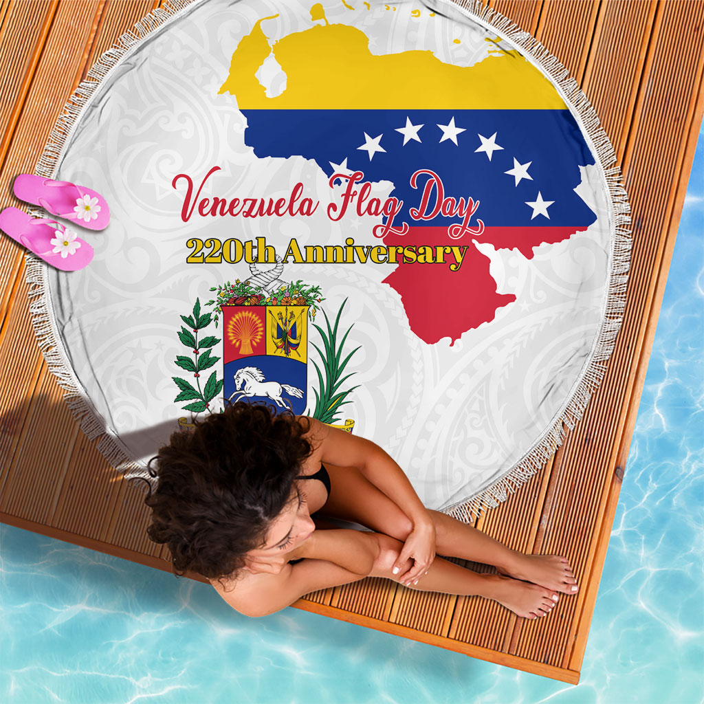 Venezuela Flag Day 220th Anniversary Beach Blanket Patriotic Map Coat Of Arms Subtle