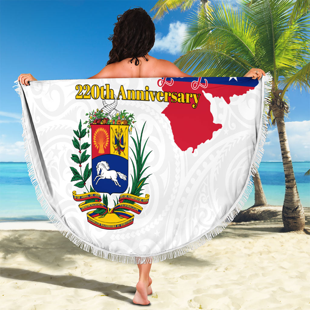 Venezuela Flag Day 220th Anniversary Beach Blanket Patriotic Map Coat Of Arms Subtle