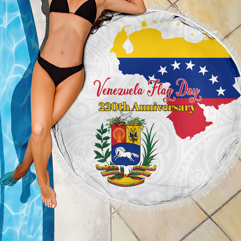 Venezuela Flag Day 220th Anniversary Beach Blanket Patriotic Map Coat Of Arms Subtle