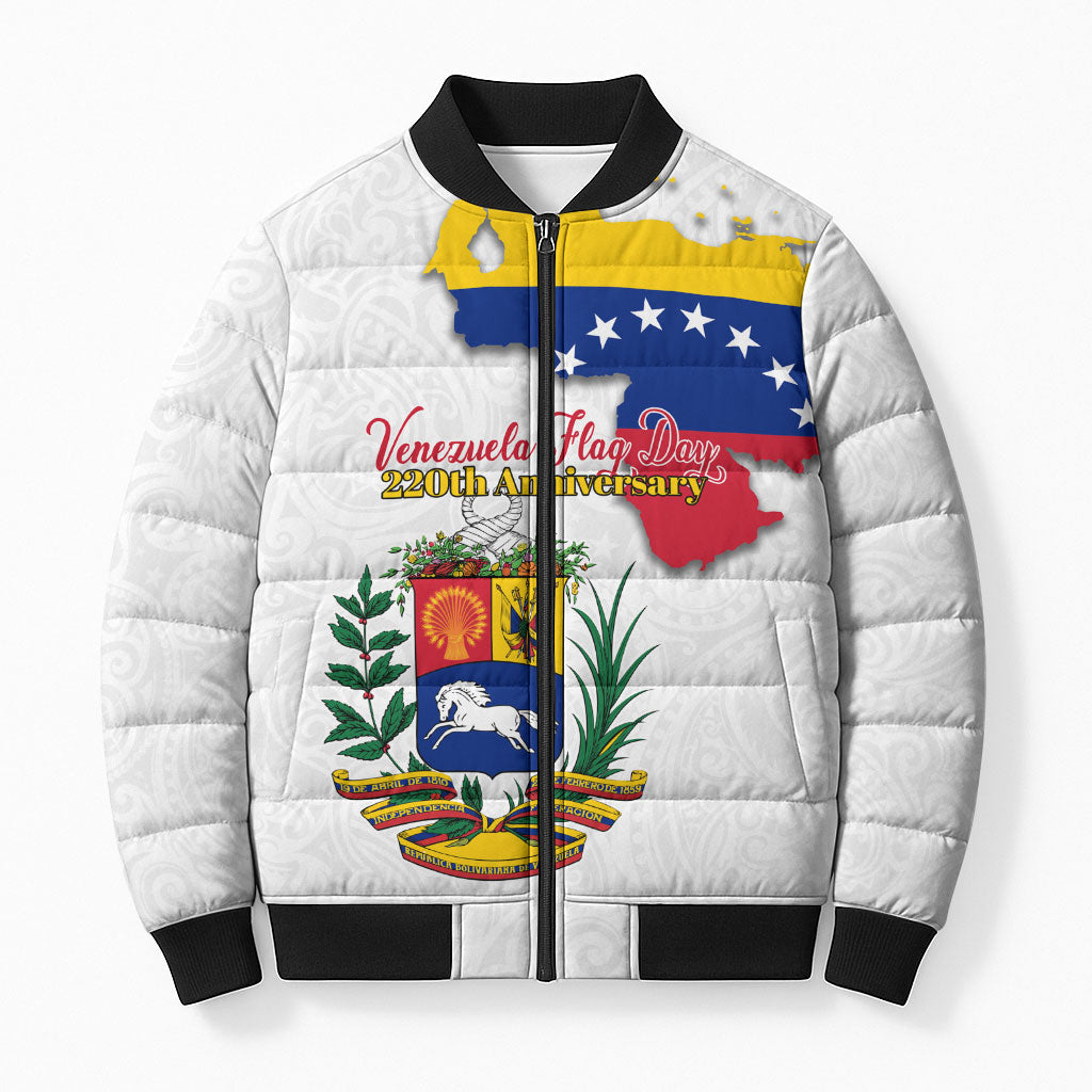 Venezuela Flag Day 220th Anniversary Bomber Puffer Jacket Patriotic Map Coat Of Arms Subtle