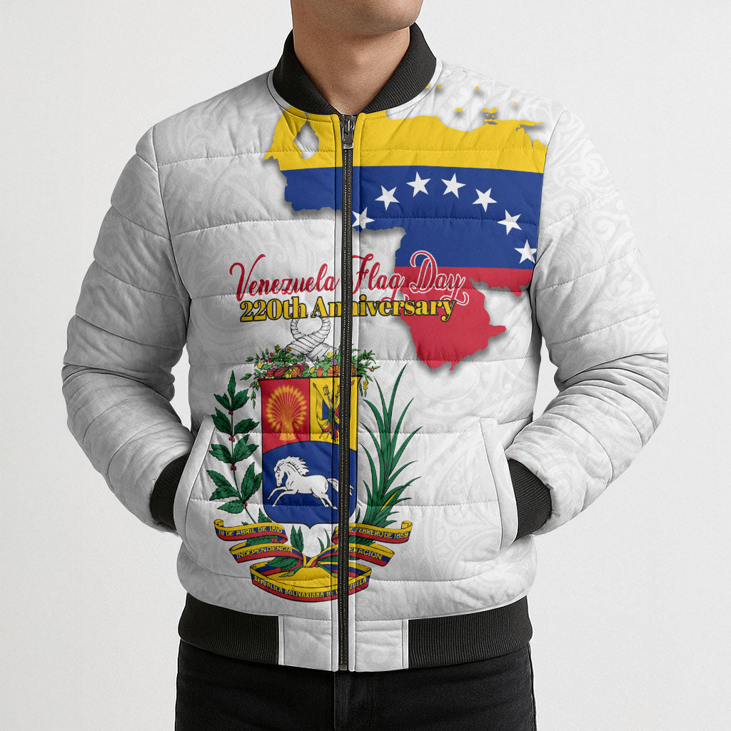 Venezuela Flag Day 220th Anniversary Bomber Puffer Jacket Patriotic Map Coat Of Arms Subtle