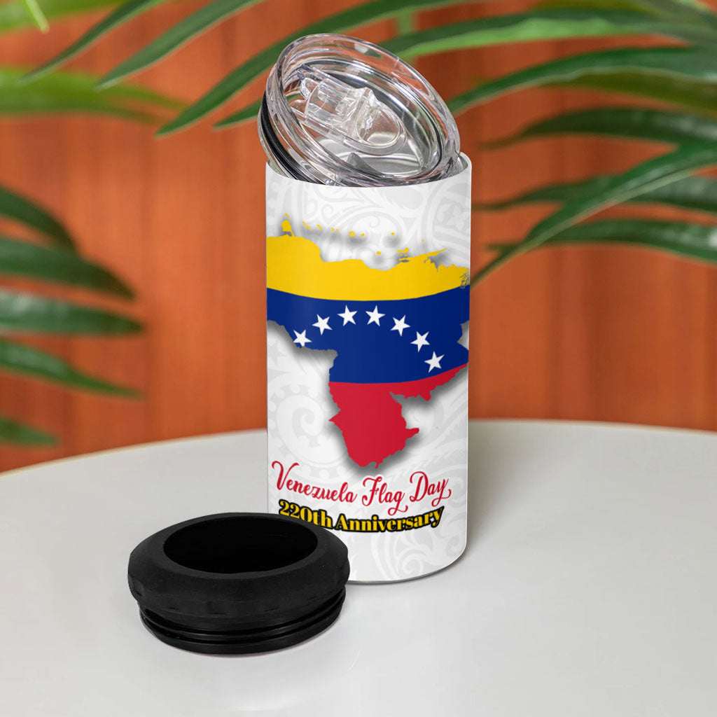 Venezuela Flag Day 220th Anniversary 4 in 1 Can Cooler Tumbler Patriotic Map Coat Of Arms Subtle
