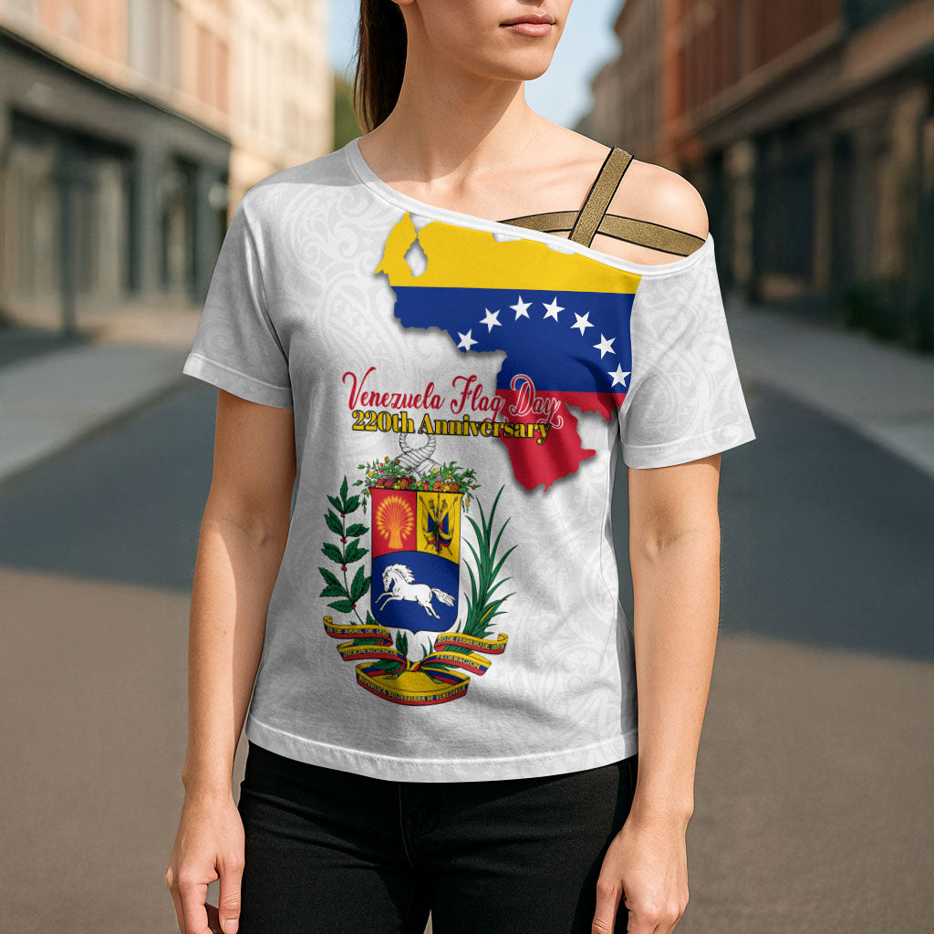 Venezuela Flag Day 220th Anniversary Cross Shoulder Shirt Patriotic Map Coat Of Arms Subtle