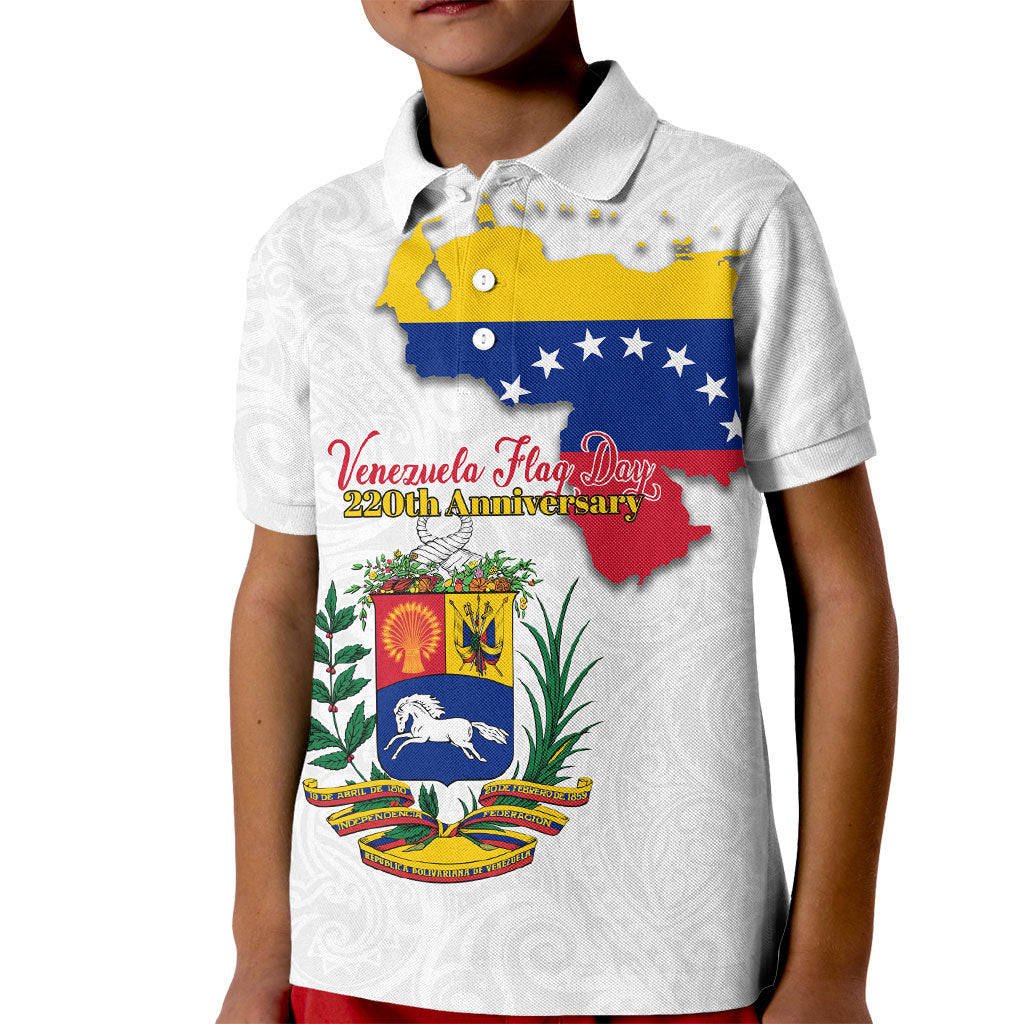 Venezuela Flag Day 220th Anniversary Kid Polo Shirt Patriotic Map Coat Of Arms Subtle