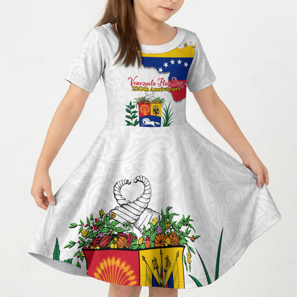 Venezuela Flag Day 220th Anniversary Kid Short Sleeve Dress Patriotic Map Coat Of Arms Subtle