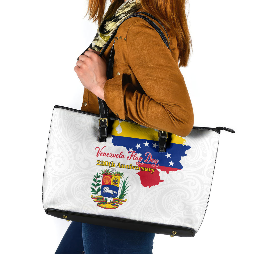 Venezuela Flag Day 220th Anniversary Leather Tote Bag Patriotic Map Coat Of Arms Subtle