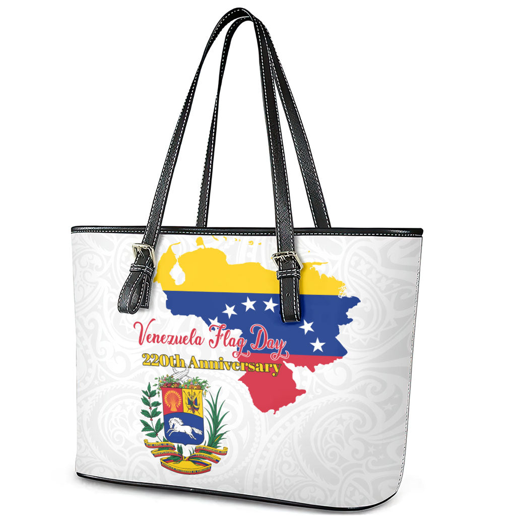 Venezuela Flag Day 220th Anniversary Leather Tote Bag Patriotic Map Coat Of Arms Subtle