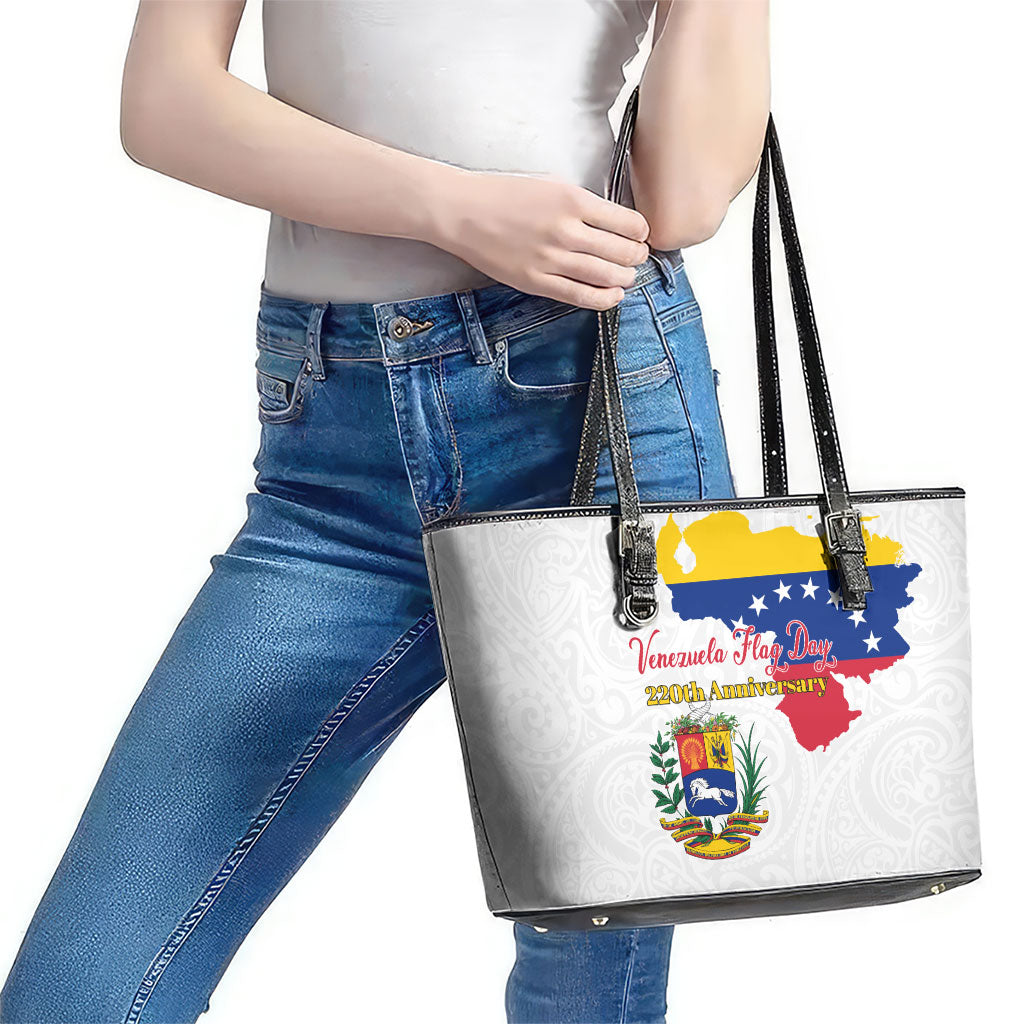 Venezuela Flag Day 220th Anniversary Leather Tote Bag Patriotic Map Coat Of Arms Subtle