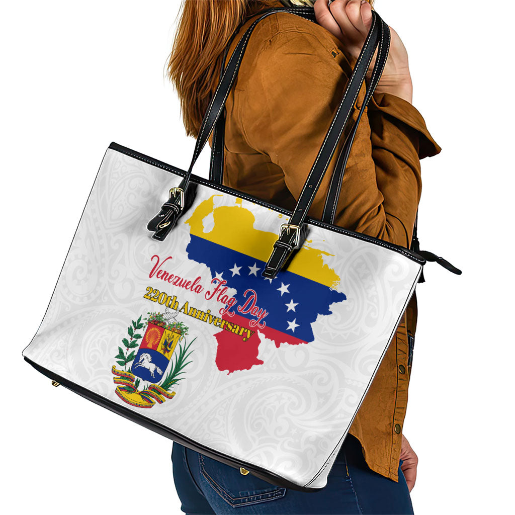 Venezuela Flag Day 220th Anniversary Leather Tote Bag Patriotic Map Coat Of Arms Subtle