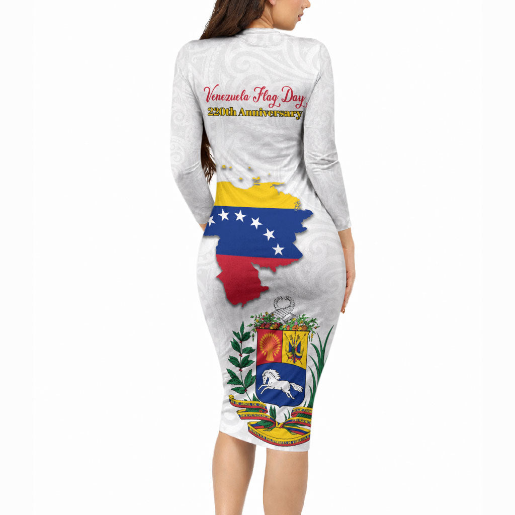 Venezuela Flag Day 220th Anniversary Long Sleeve Bodycon Dress Patriotic Map Coat Of Arms Subtle