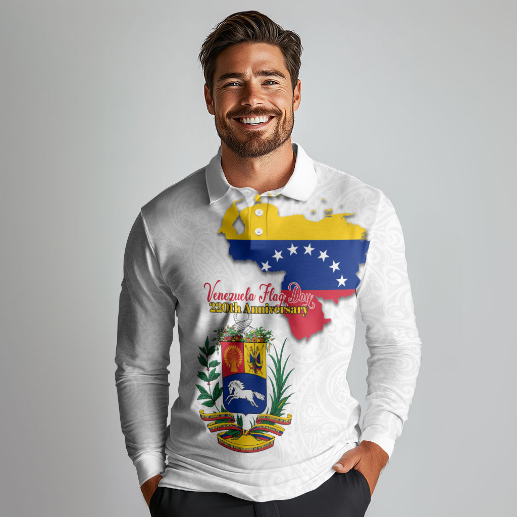 Venezuela Flag Day 220th Anniversary Long Sleeve Polo Shirt Patriotic Map Coat Of Arms Subtle
