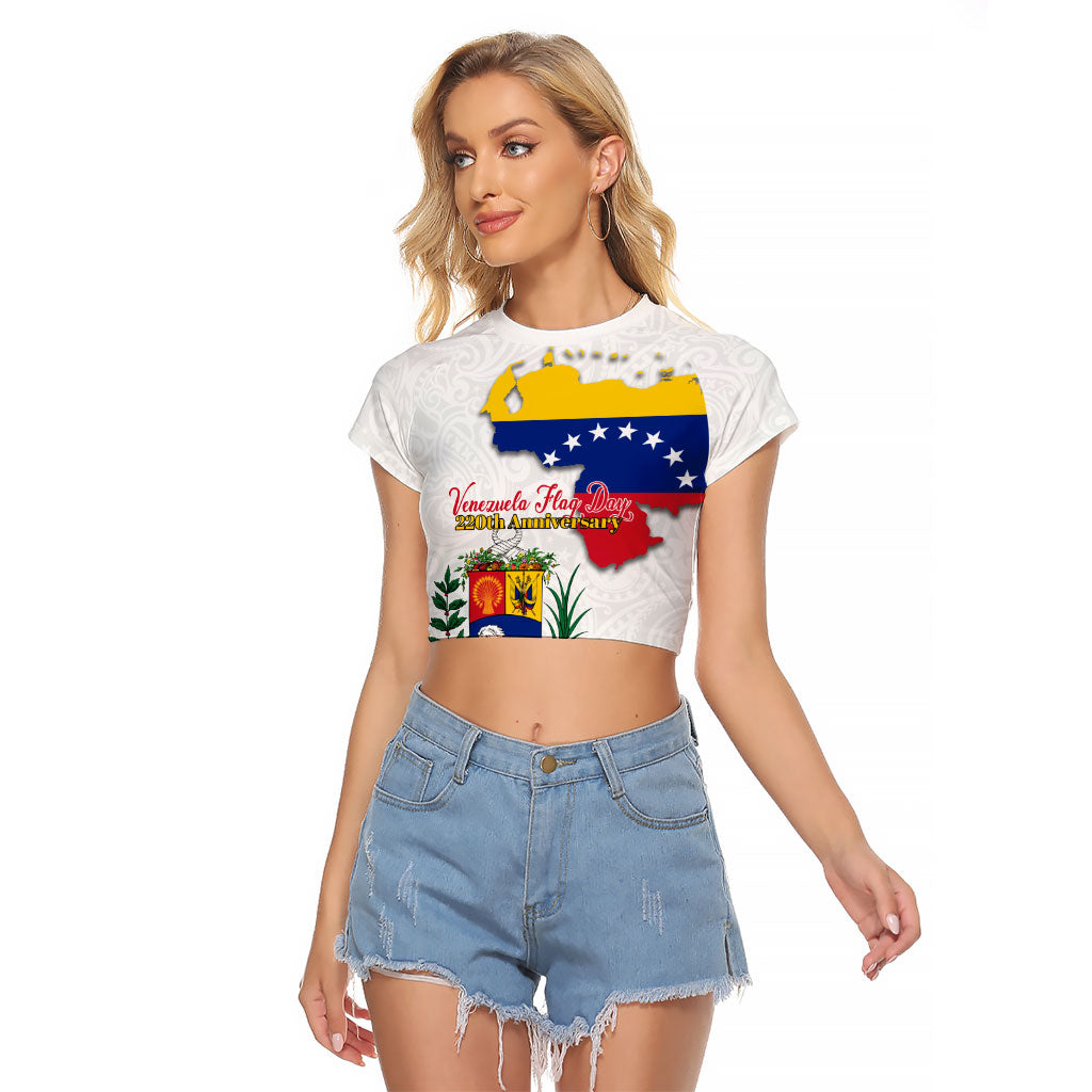Venezuela Flag Day 220th Anniversary Raglan Cropped T Shirt Patriotic Map Coat Of Arms Subtle