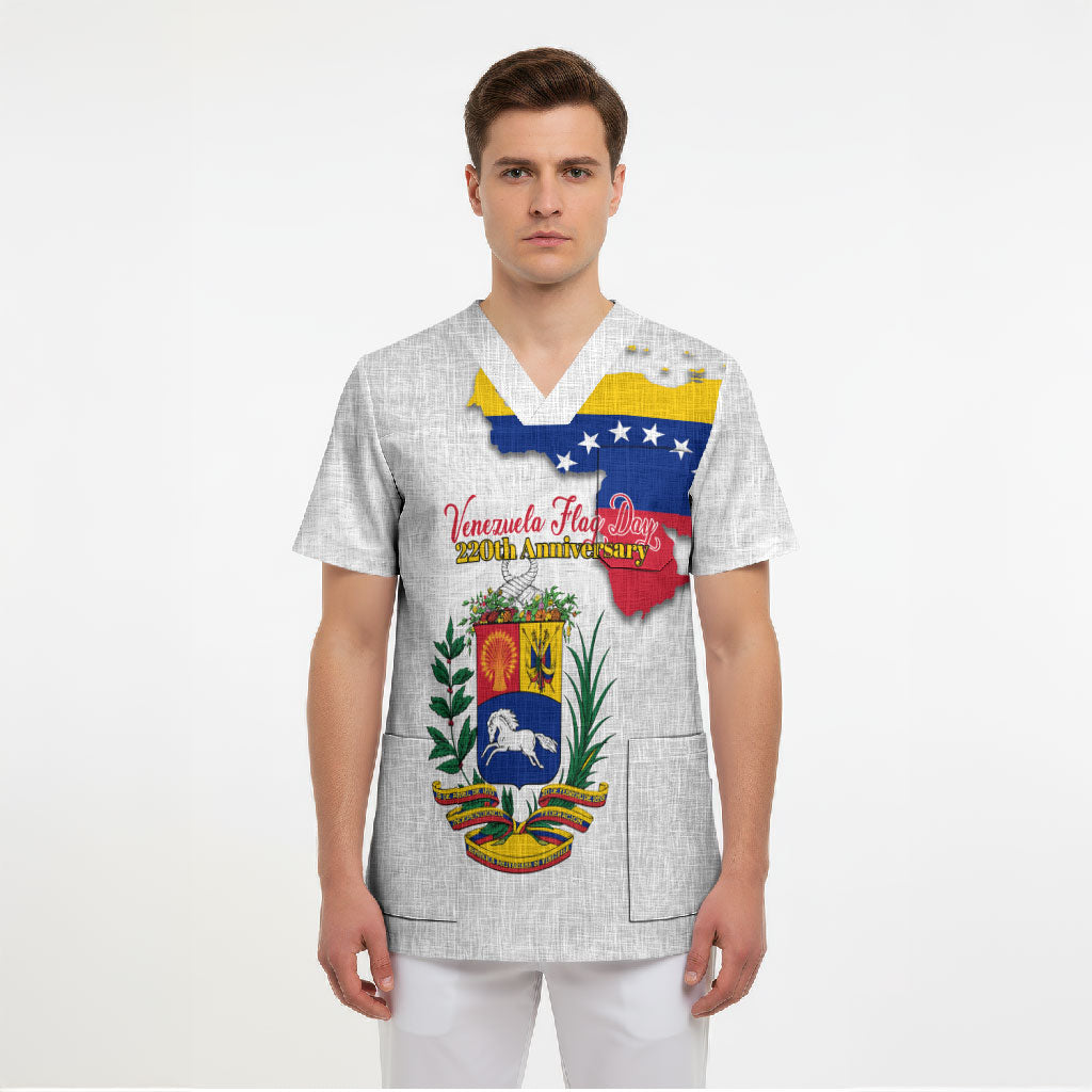 Venezuela Flag Day 220th Anniversary Scrub Top Patriotic Map Coat Of Arms Subtle