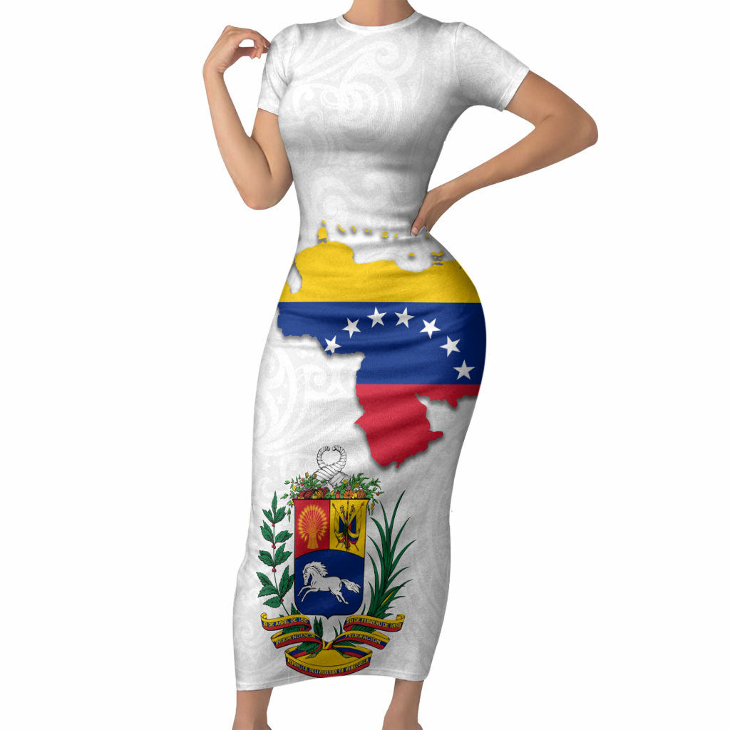 Venezuela Flag Day 220th Anniversary Short Sleeve Bodycon Dress Patriotic Map Coat Of Arms Subtle