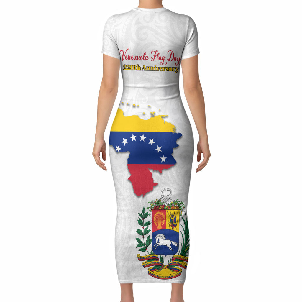 Venezuela Flag Day 220th Anniversary Short Sleeve Bodycon Dress Patriotic Map Coat Of Arms Subtle