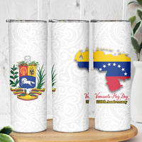 Venezuela Flag Day 220th Anniversary Skinny Tumbler Patriotic Map Coat Of Arms Subtle