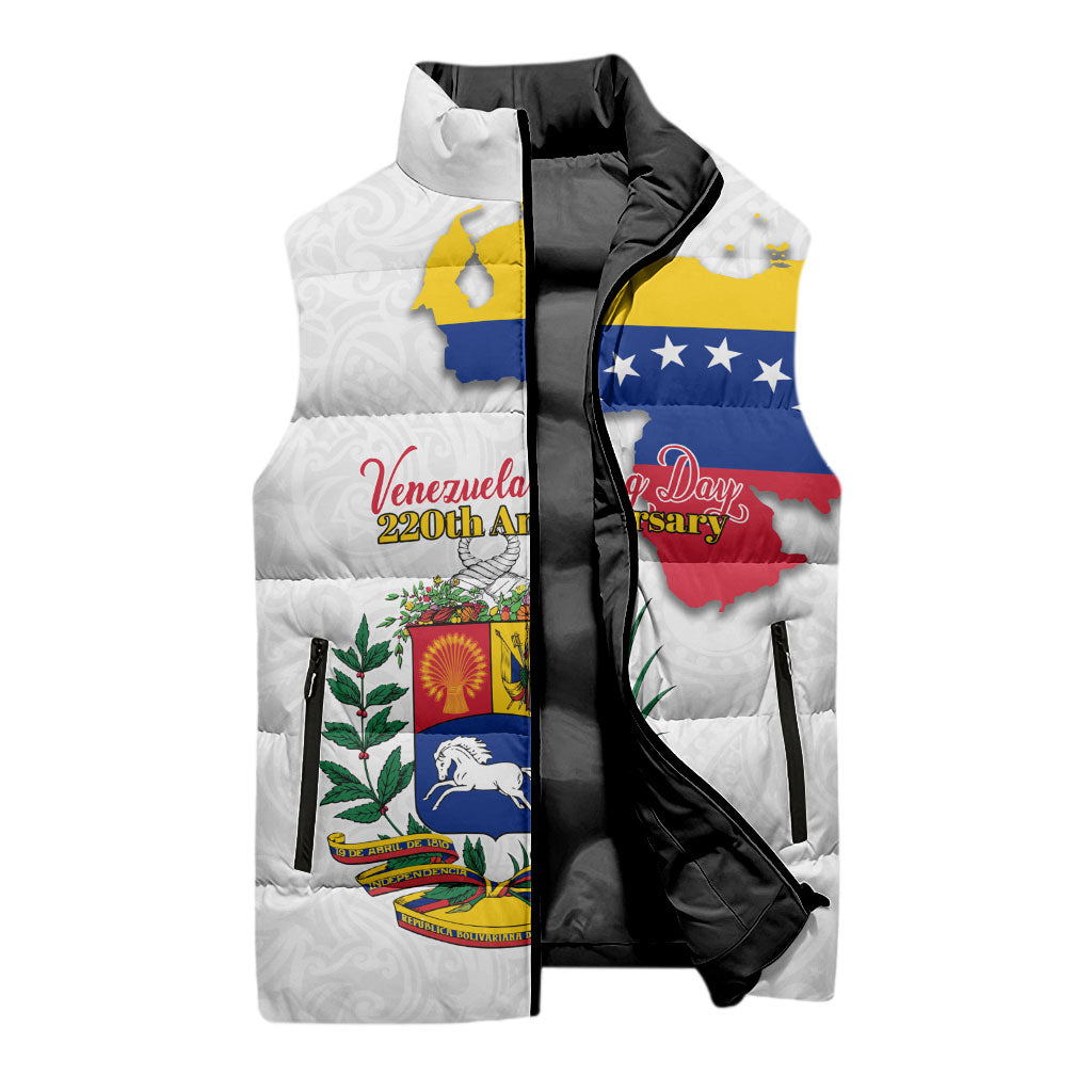 Venezuela Flag Day 220th Anniversary Sleeveless Puffer Jacket Patriotic Map Coat Of Arms Subtle