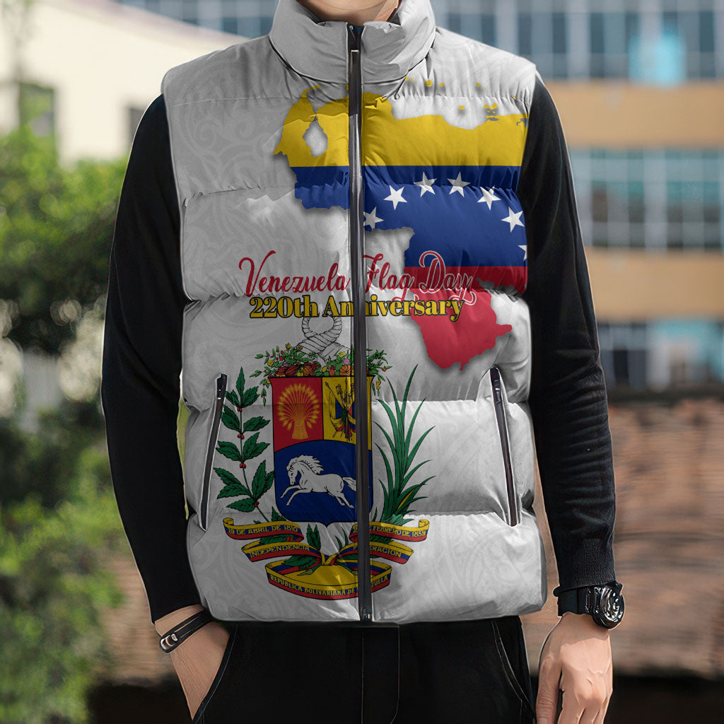 Venezuela Flag Day 220th Anniversary Sleeveless Puffer Jacket Patriotic Map Coat Of Arms Subtle