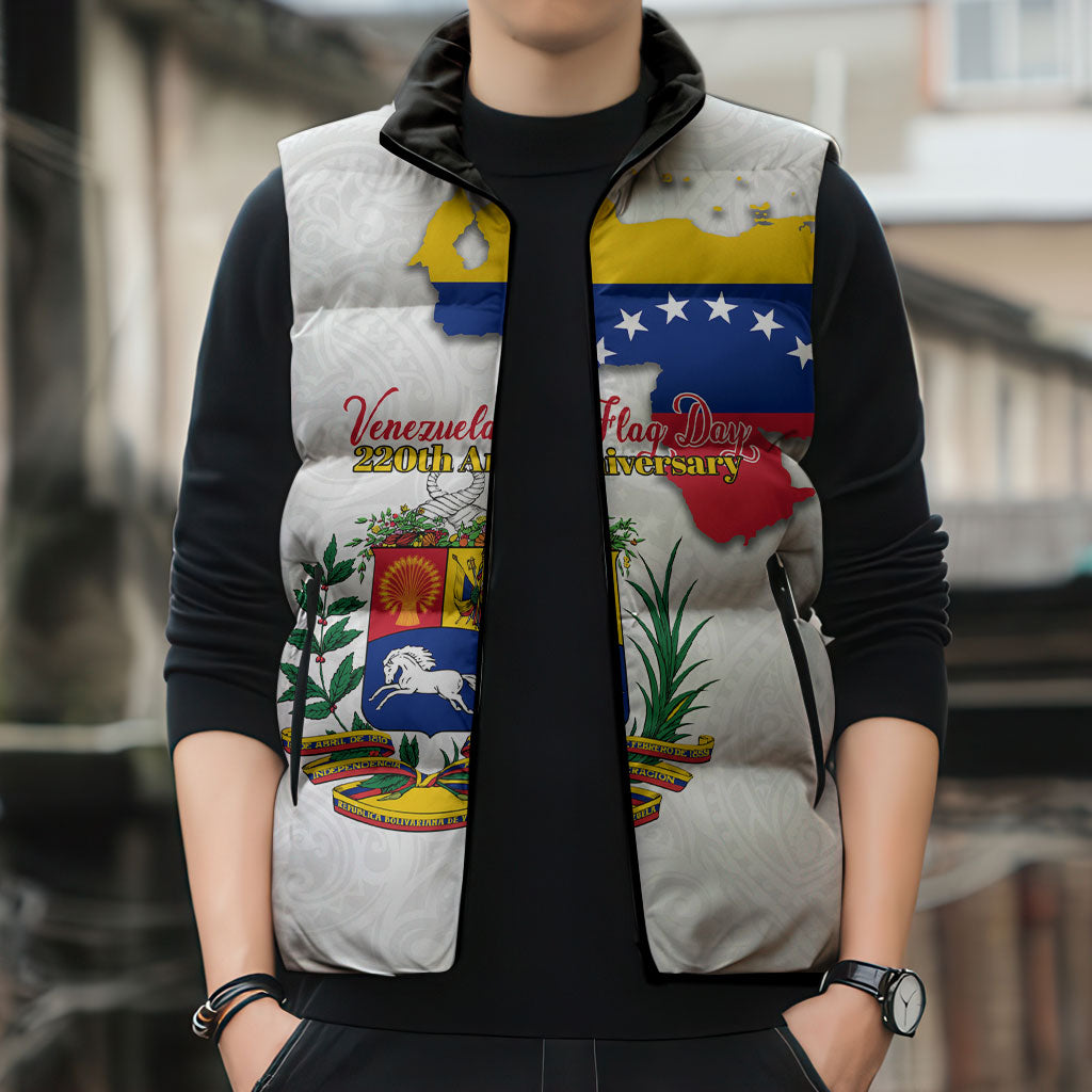 Venezuela Flag Day 220th Anniversary Sleeveless Puffer Jacket Patriotic Map Coat Of Arms Subtle