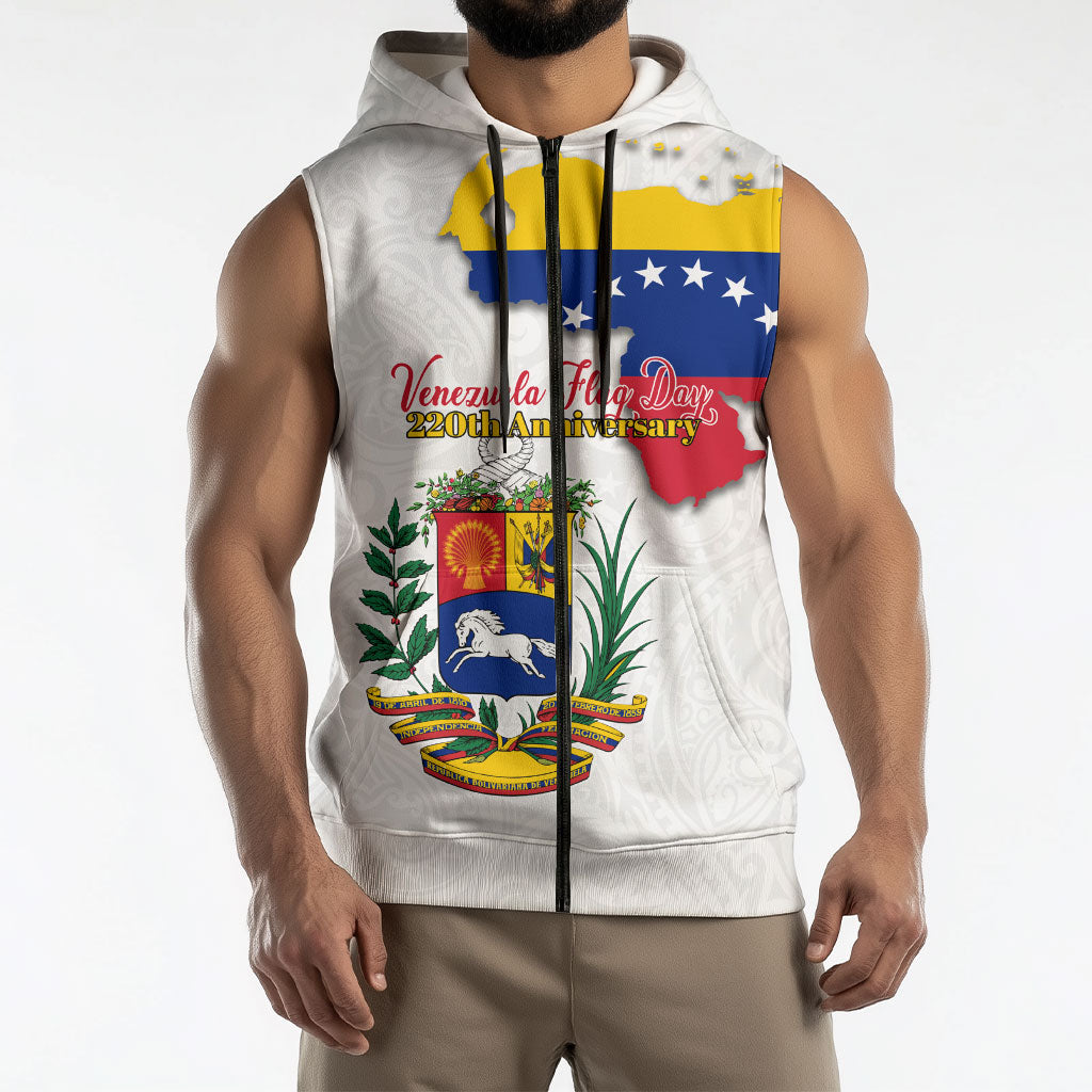 Venezuela Flag Day 220th Anniversary Sleeveless Zip Hoodie Patriotic Map Coat Of Arms Subtle