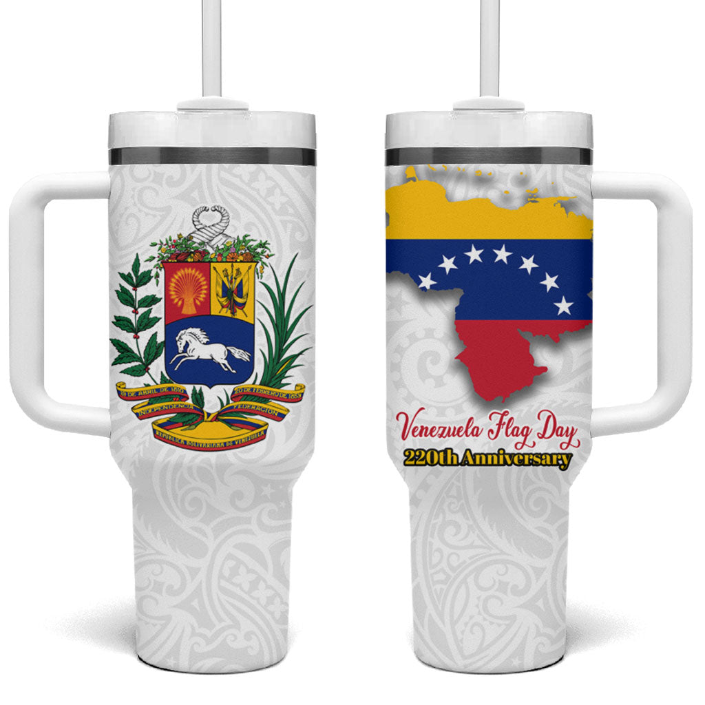 Venezuela Flag Day 220th Anniversary Tumbler With Handle Patriotic Map Coat Of Arms Subtle