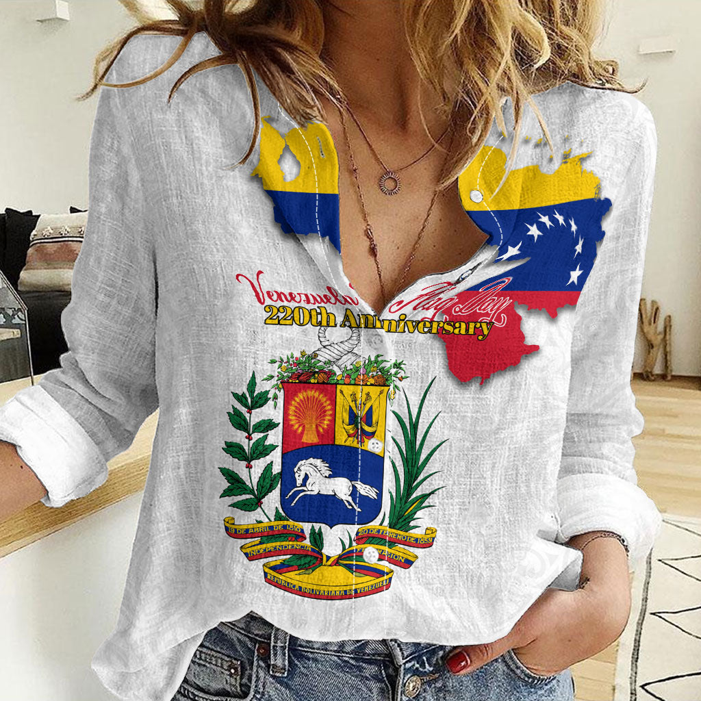 Venezuela Flag Day 220th Anniversary Women Casual Shirt Patriotic Map Coat Of Arms Subtle