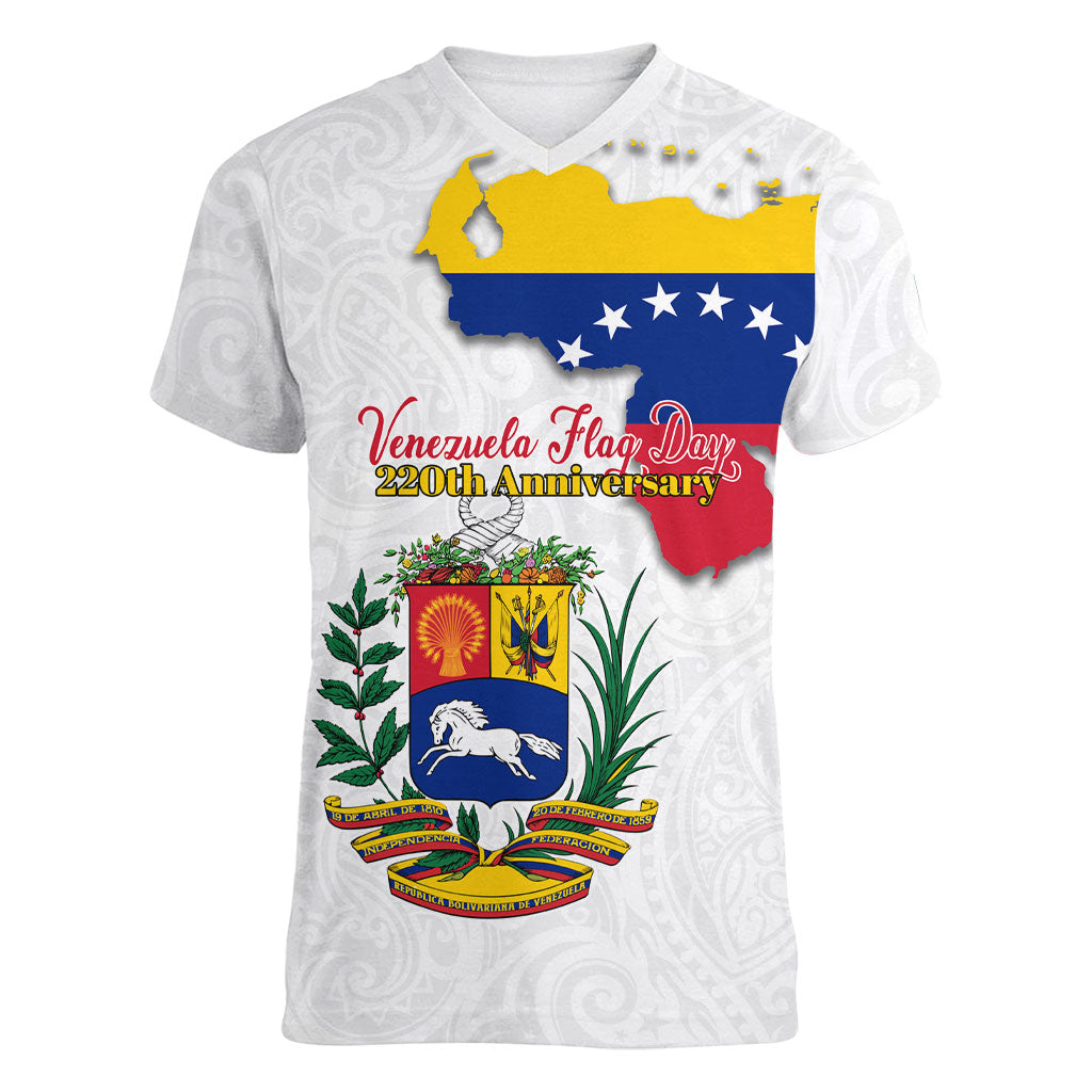 Venezuela Flag Day 220th Anniversary Women V-Neck T-Shirt Patriotic Map Coat Of Arms Subtle