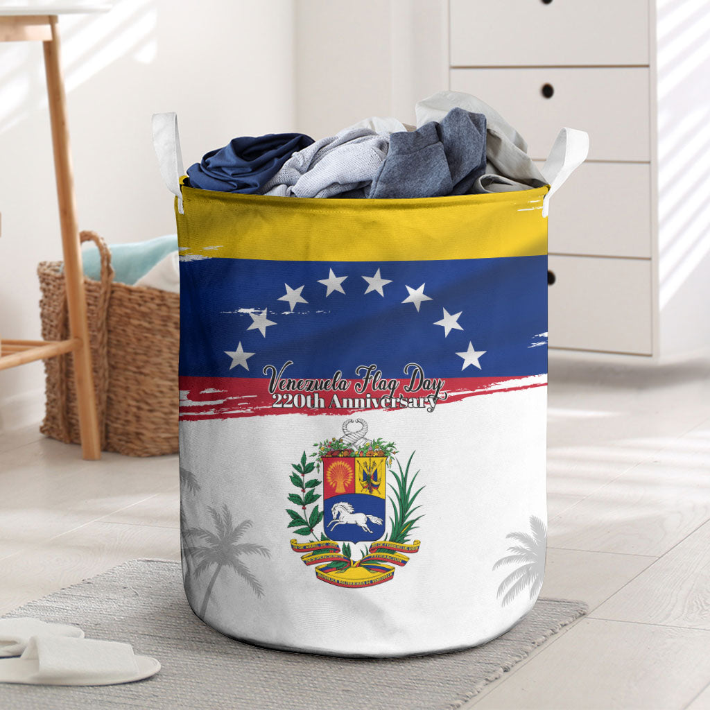 Venezuela Flag Day Laundry Basket 220th Anniversary Coat Of Arms Palm Tree Silhouette