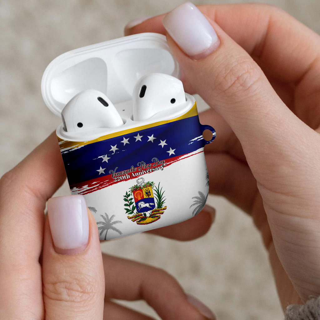 Venezuela Flag Day AirPods Case 220th Anniversary Coat Of Arms Palm Tree Silhouette