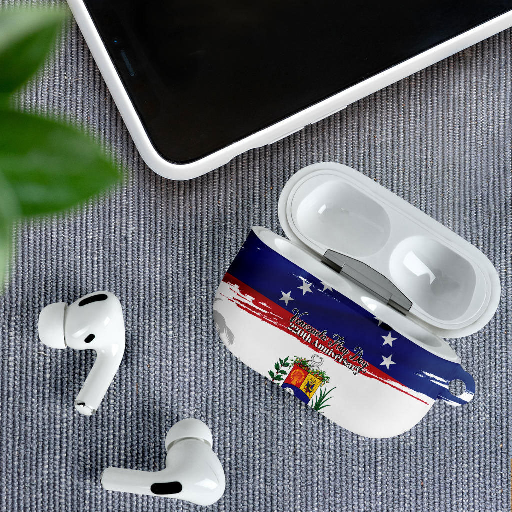 Venezuela Flag Day AirPods Case 220th Anniversary Coat Of Arms Palm Tree Silhouette