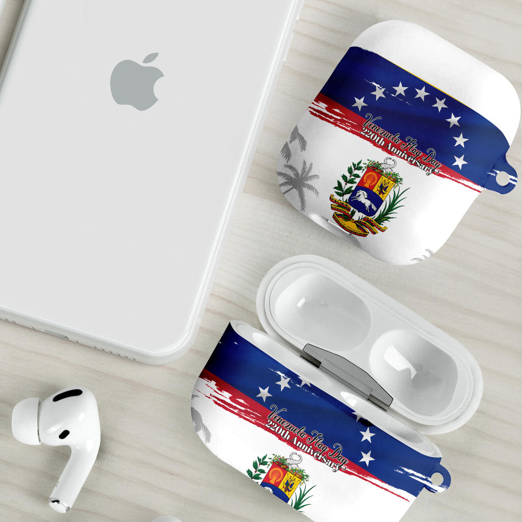 Venezuela Flag Day AirPods Case 220th Anniversary Coat Of Arms Palm Tree Silhouette