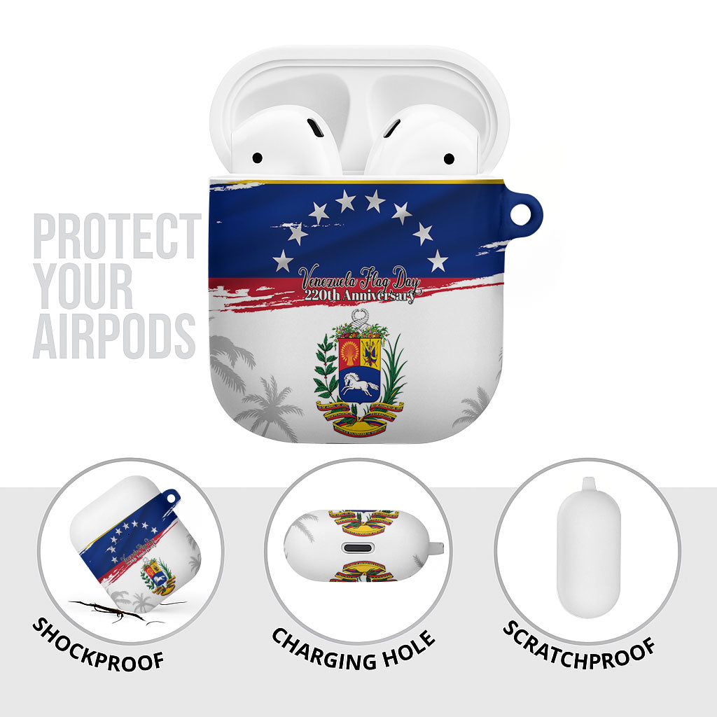 Venezuela Flag Day AirPods Case 220th Anniversary Coat Of Arms Palm Tree Silhouette