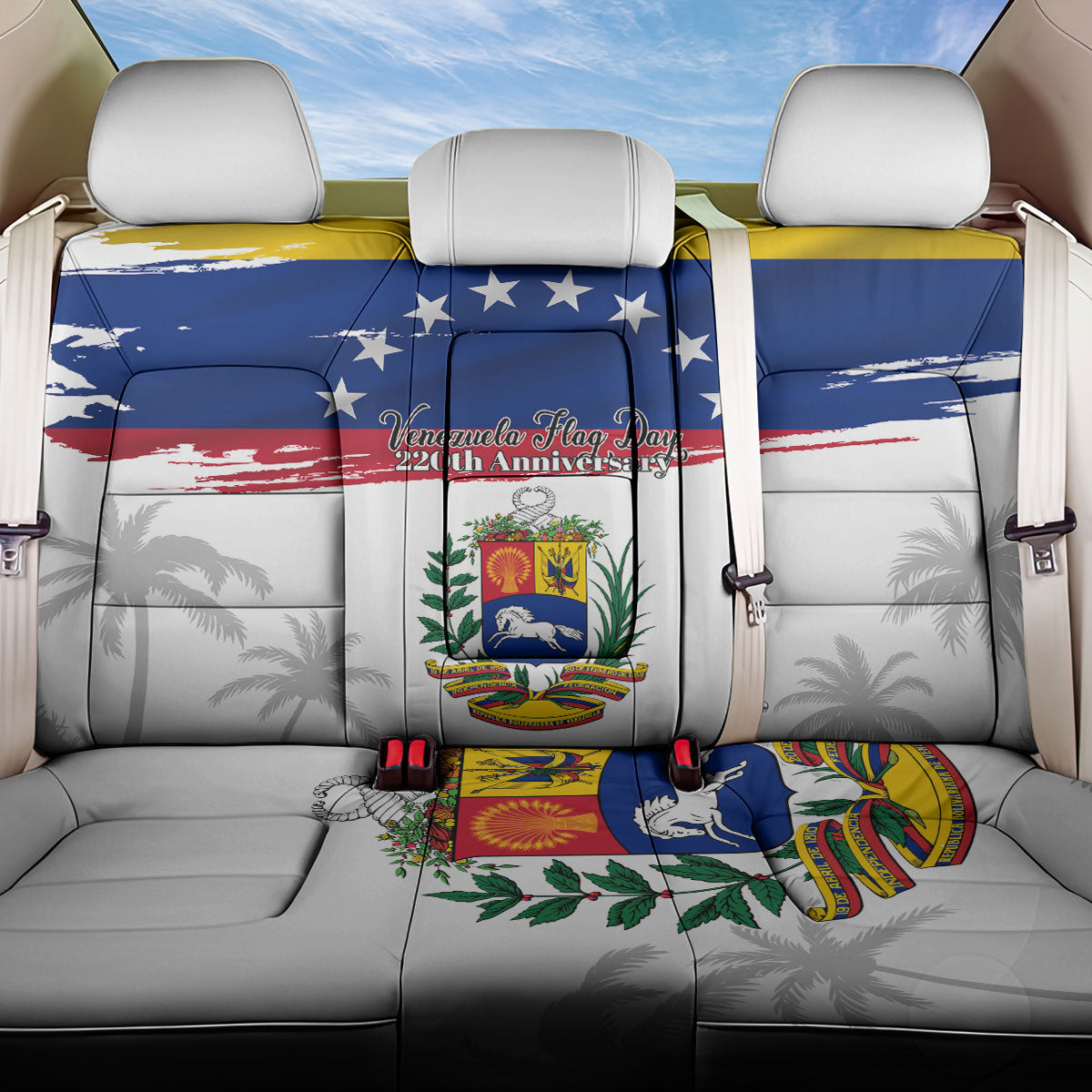 Venezuela Flag Day Back Car Seat Cover 220th Anniversary Coat Of Arms Palm Tree Silhouette