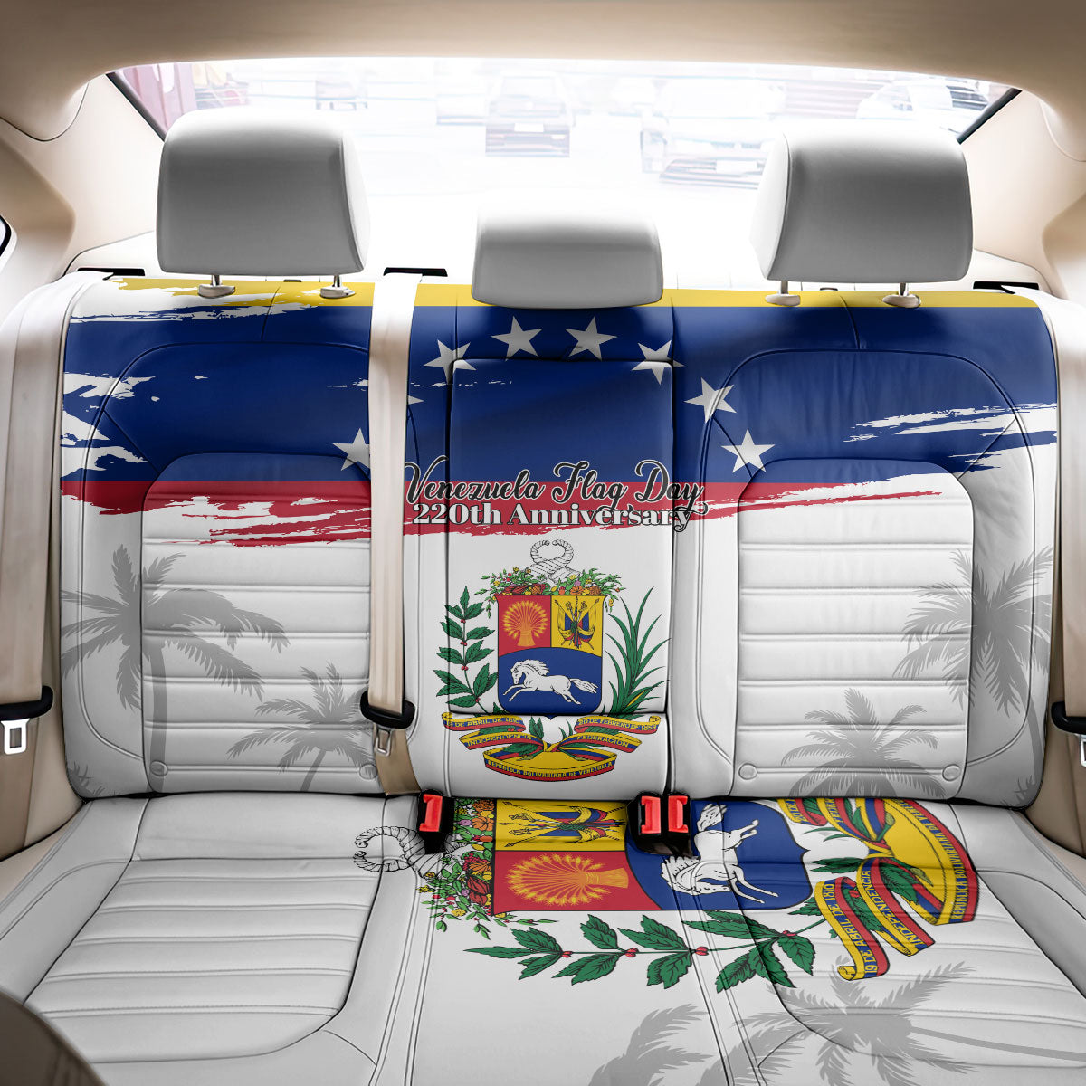Venezuela Flag Day Back Car Seat Cover 220th Anniversary Coat Of Arms Palm Tree Silhouette