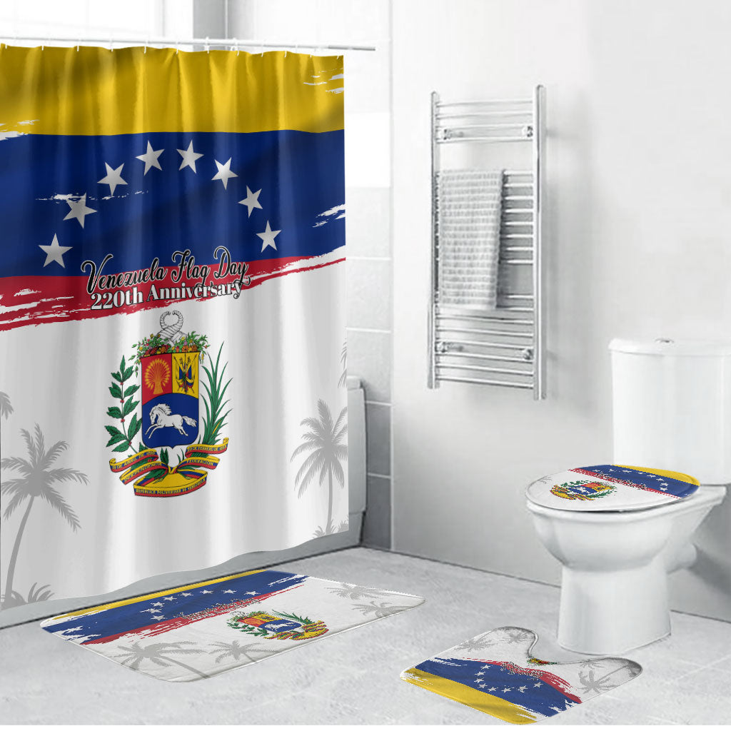 Venezuela Flag Day Bathroom Set 220th Anniversary Coat Of Arms Palm Tree Silhouette