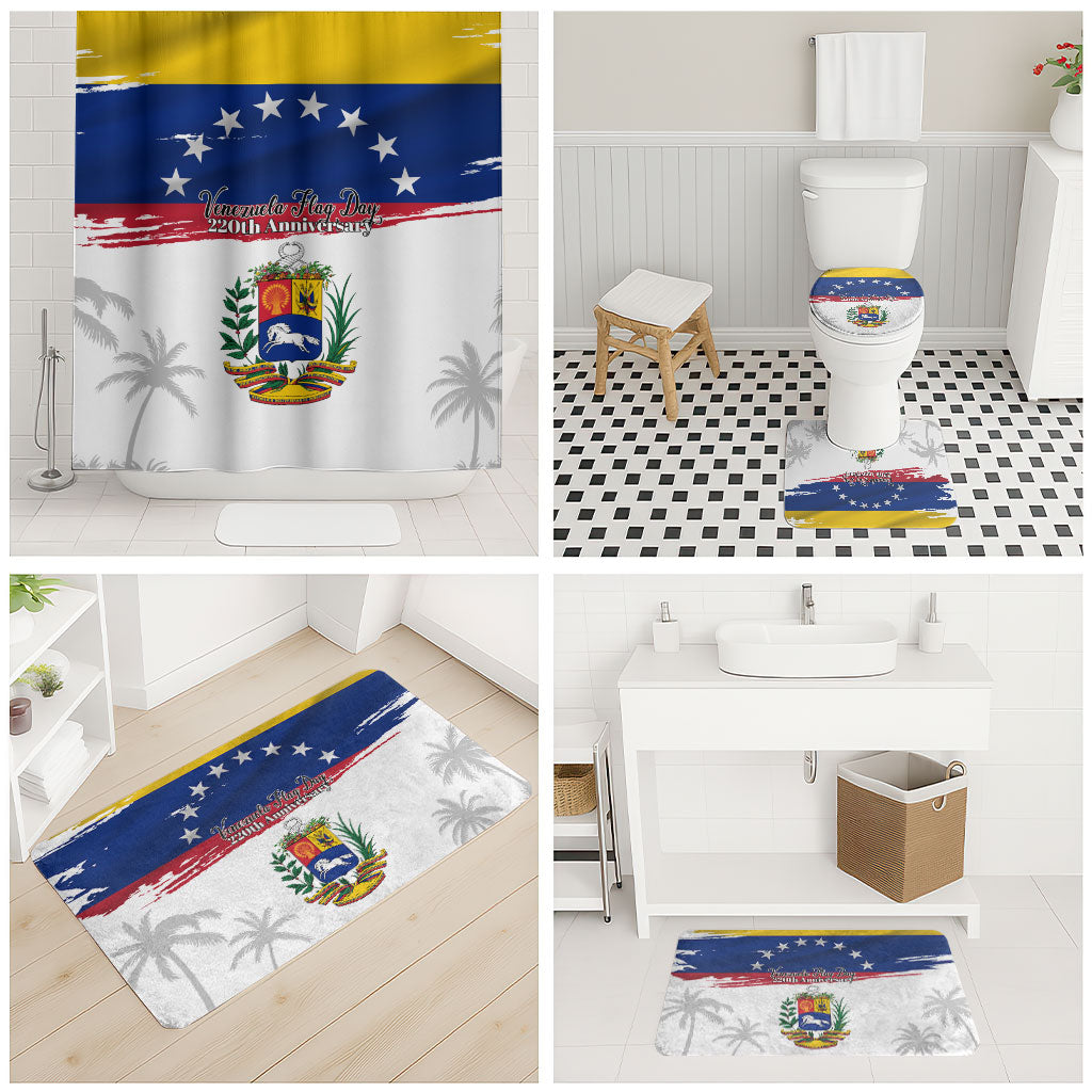 Venezuela Flag Day Bathroom Set 220th Anniversary Coat Of Arms Palm Tree Silhouette