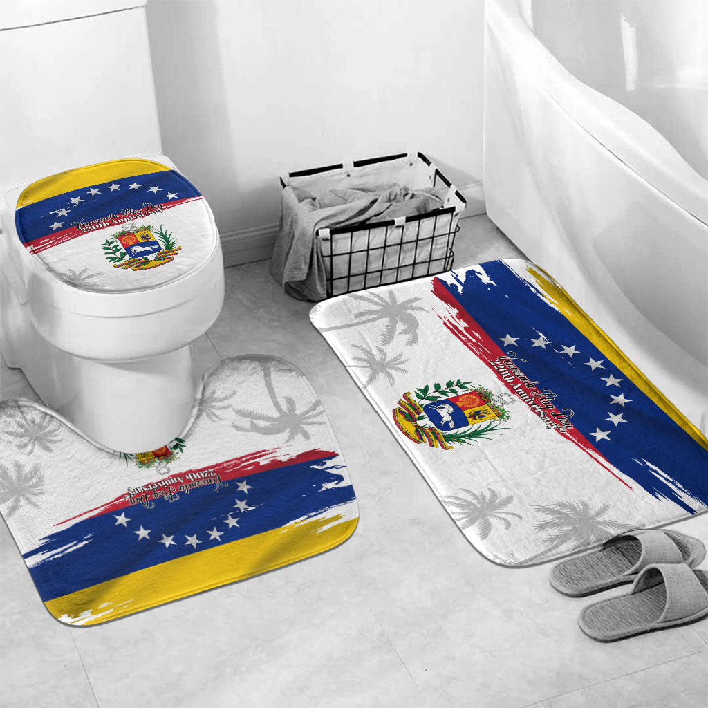 Venezuela Flag Day Bathroom Set 220th Anniversary Coat Of Arms Palm Tree Silhouette