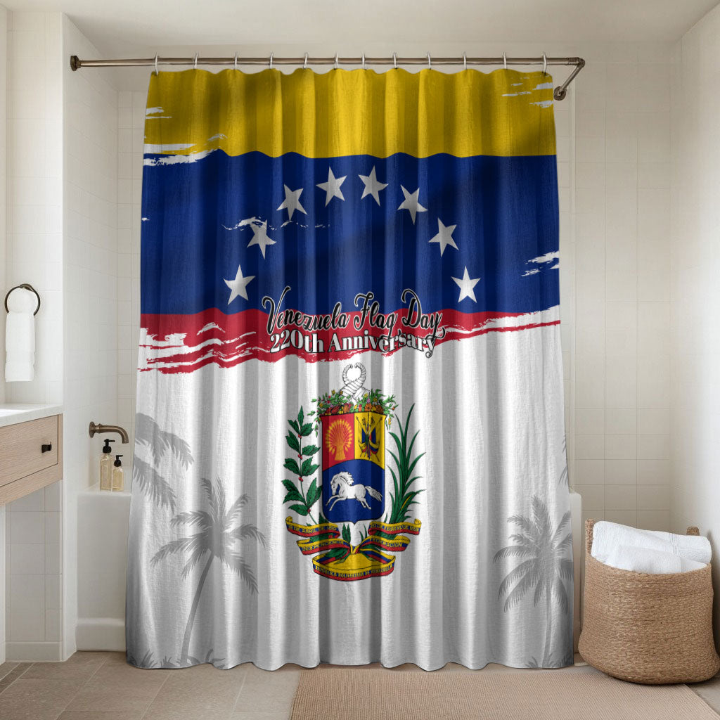 Venezuela Flag Day Bathroom Set 220th Anniversary Coat Of Arms Palm Tree Silhouette
