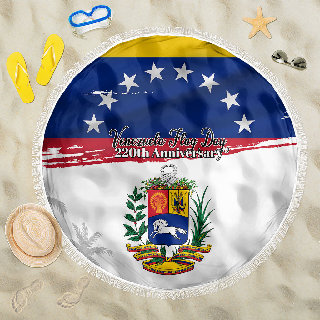 Venezuela Flag Day Beach Blanket 220th Anniversary Coat Of Arms Palm Tree Silhouette