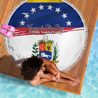 Venezuela Flag Day Beach Blanket 220th Anniversary Coat Of Arms Palm Tree Silhouette