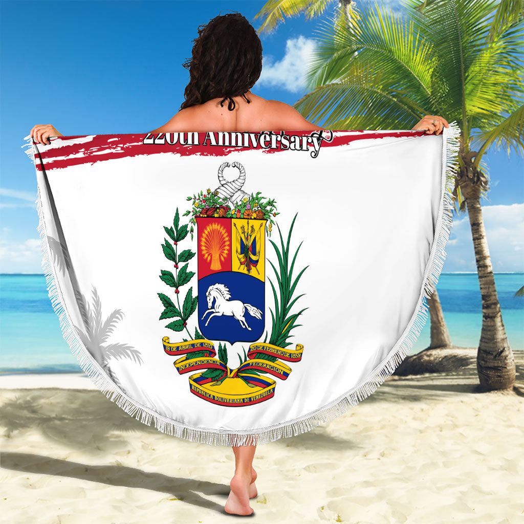Venezuela Flag Day Beach Blanket 220th Anniversary Coat Of Arms Palm Tree Silhouette