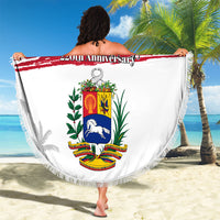 Venezuela Flag Day Beach Blanket 220th Anniversary Coat Of Arms Palm Tree Silhouette