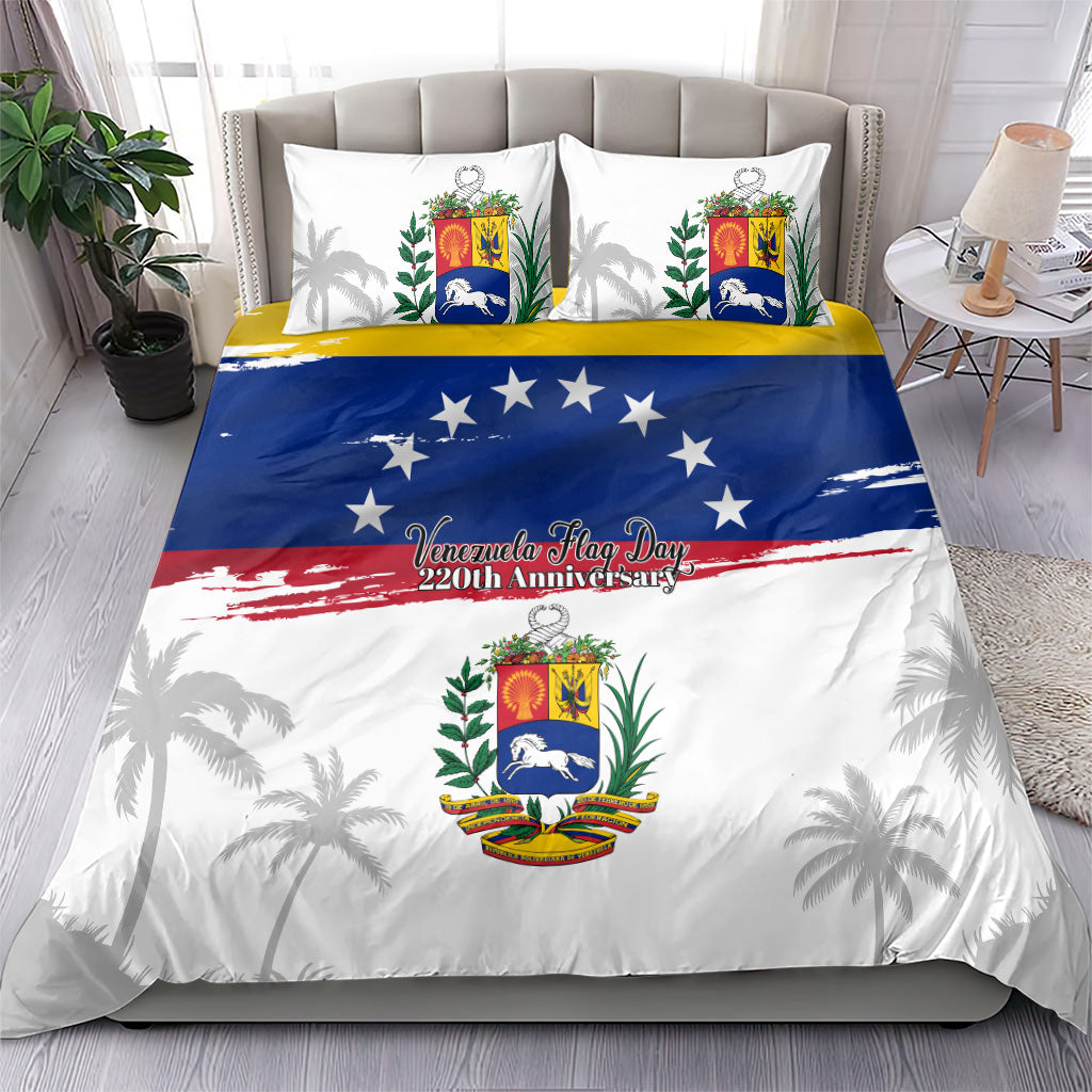 Venezuela Flag Day Bedding Set 220th Anniversary Coat Of Arms Palm Tree Silhouette